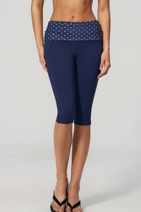 Willluxe® Contrast Polka Dot Foldover Waist Capri Leggings