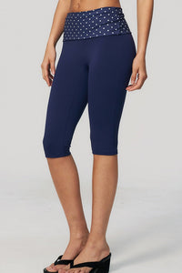 Willluxe® Contrast Polka Dot Foldover Waist Capri Leggings