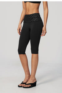 Willluxe® Contrast Polka Dot Foldover Waist Capri Leggings