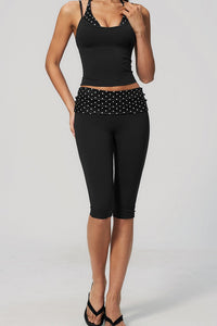 Willluxe® Contrast Polka Dot Foldover Waist Capri Leggings