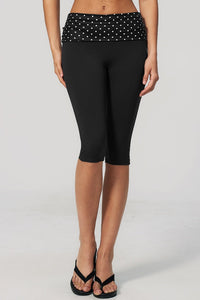 Willluxe® Contrast Polka Dot Foldover Waist Capri Leggings