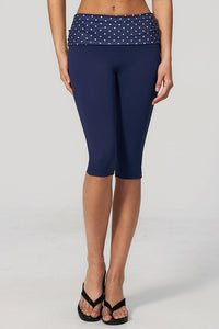 Willluxe® Contrast Polka Dot Foldover Waist Capri Leggings