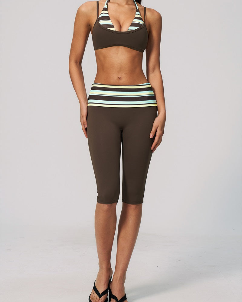 Willluxe® Contrast Trim Strappy Back Halter Sports Bra