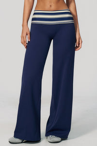 Willluxe® Contrast Polka Foldover Waist Wide Yoga Pants
