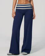 Willluxe® Contrast Polka Foldover Waist Wide Yoga Pants
