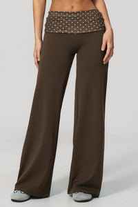 Willluxe® Contrast Polka Foldover Waist Wide Yoga Pants