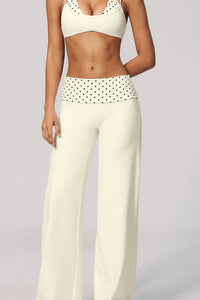 Willluxe® Contrast Polka Foldover Waist Wide Yoga Pants