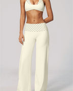 Willluxe® Contrast Polka Foldover Waist Wide Yoga Pants