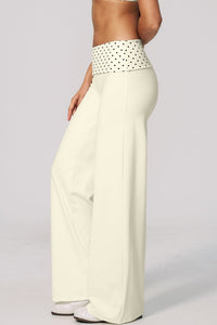 Willluxe® Contrast Polka Foldover Waist Wide Yoga Pants