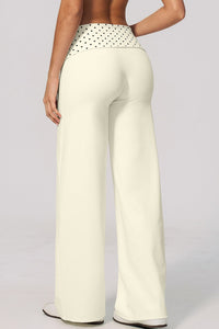 Willluxe® Contrast Polka Foldover Waist Wide Yoga Pants