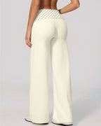 Willluxe® Contrast Polka Foldover Waist Wide Yoga Pants