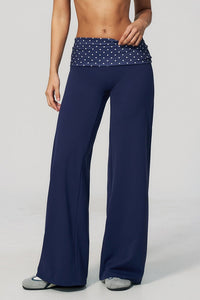 Willluxe® Contrast Polka Foldover Waist Wide Yoga Pants
