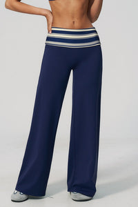 Willluxe® Contrast Polka Foldover Waist Wide Yoga Pants