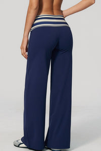 Willluxe® Contrast Polka Foldover Waist Wide Yoga Pants
