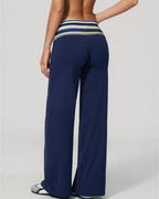 Willluxe® Contrast Polka Foldover Waist Wide Yoga Pants