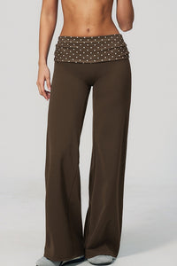 Willluxe® Contrast Polka Foldover Waist Wide Yoga Pants