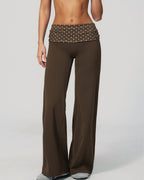 Willluxe® Contrast Polka Foldover Waist Wide Yoga Pants