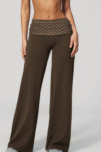 Willluxe® Contrast Polka Foldover Waist Wide Yoga Pants