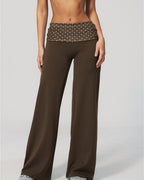 Willluxe® Contrast Polka Foldover Waist Wide Yoga Pants