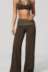 Willluxe® Contrast Polka Foldover Waist Wide Yoga Pants