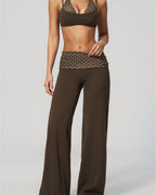 Willluxe® Contrast Polka Foldover Waist Wide Yoga Pants