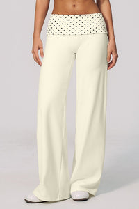 Willluxe® Contrast Polka Foldover Waist Wide Yoga Pants