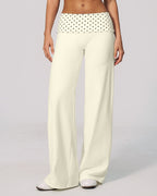 Willluxe® Contrast Polka Foldover Waist Wide Yoga Pants