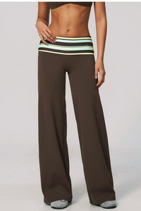 Willluxe® Contrast Polka Foldover Waist Wide Yoga Pants