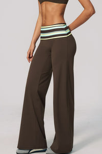 Willluxe® Contrast Polka Foldover Waist Wide Yoga Pants
