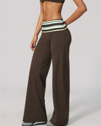 Willluxe® Contrast Polka Foldover Waist Wide Yoga Pants