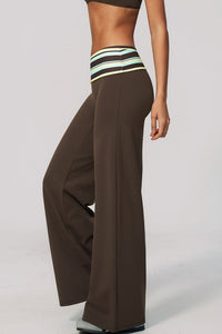 Willluxe® Contrast Polka Foldover Waist Wide Yoga Pants