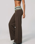 Willluxe® Contrast Polka Foldover Waist Wide Yoga Pants
