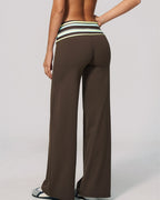 Willluxe® Contrast Polka Foldover Waist Wide Yoga Pants