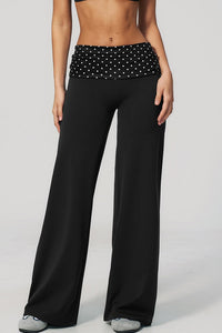 Willluxe® Contrast Polka Foldover Waist Wide Yoga Pants