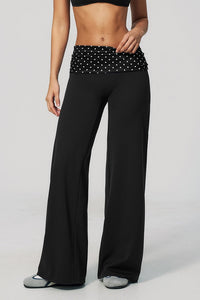 Willluxe® Contrast Polka Foldover Waist Wide Yoga Pants