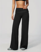 Willluxe® Contrast Polka Foldover Waist Wide Yoga Pants