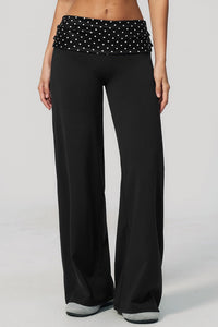 Willluxe® Contrast Polka Foldover Waist Wide Yoga Pants