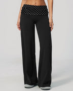 Willluxe® Contrast Polka Foldover Waist Wide Yoga Pants