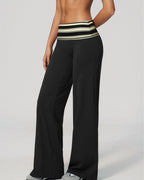Willluxe® Contrast Polka Foldover Waist Wide Yoga Pants