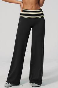 Willluxe® Contrast Polka Foldover Waist Wide Yoga Pants