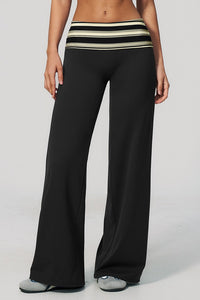 Willluxe® Contrast Polka Foldover Waist Wide Yoga Pants
