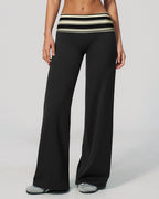 Willluxe® Contrast Polka Foldover Waist Wide Yoga Pants