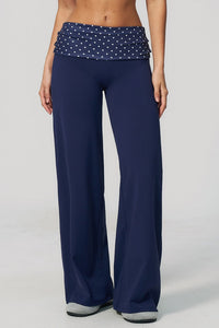 Willluxe® Contrast Polka Foldover Waist Wide Yoga Pants