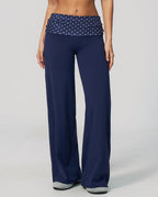 Willluxe® Contrast Polka Foldover Waist Wide Yoga Pants