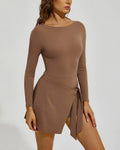 Willluxe® Long Sleeve Wrap-Style Athletic Dress With Built-In Shorts