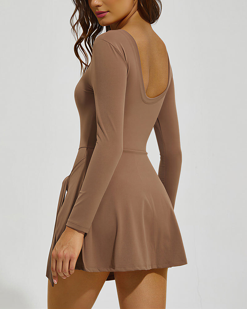 Willluxe® Long Sleeve Wrap-Style Athletic Dress With Built-In Shorts