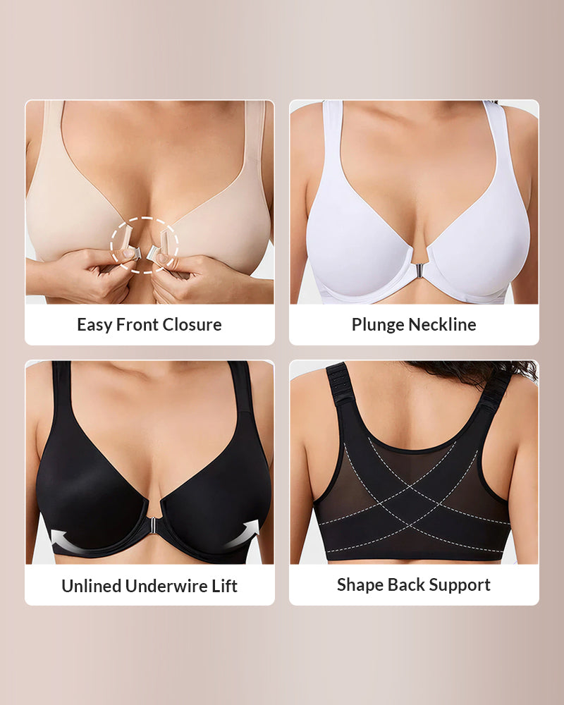 WILLLUXE® Front Closure Underwire Back Support Bra