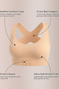 Willluxe® Front Closure Cross-Back Wireless Back-Support Bra