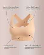 Willluxe® Front Closure Cross-Back Wireless Back-Support Bra