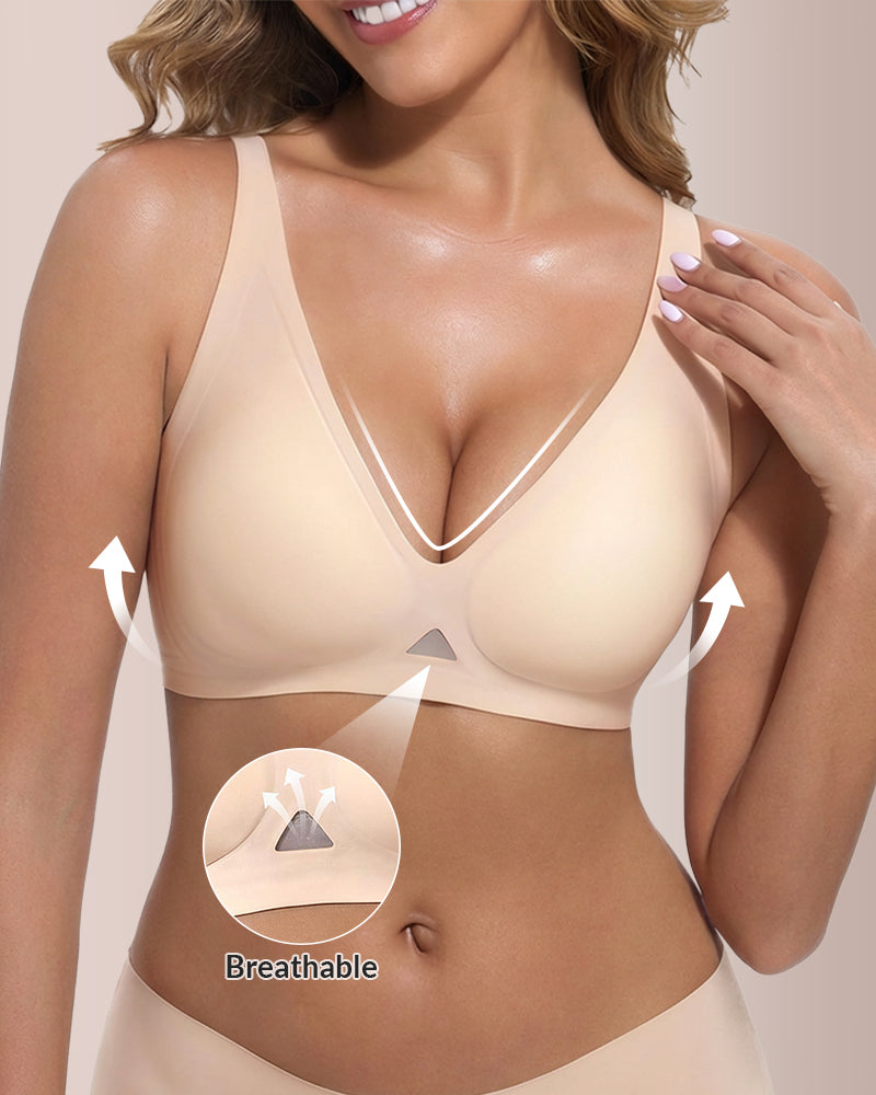 Willluxe® Seamless Wireless V-Neck Fixed Cup Bra